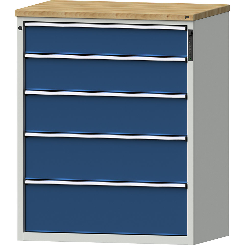 ANKE Ladekast, elektronisch PIN-slot, 5 laden, h x b x d 1320 x 1060 x 685 mm, blauw