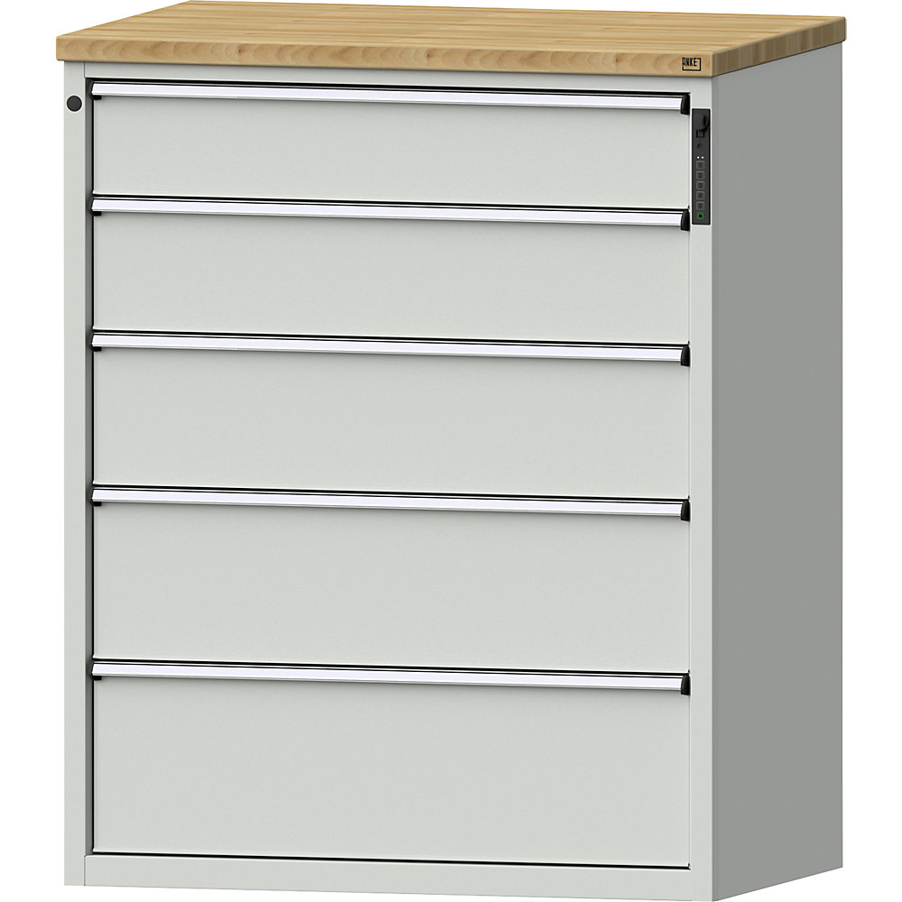 ANKE Ladekast, elektronisch PIN-slot, 5 laden, h x b x d 1320 x 1060 x 685 mm, grijs