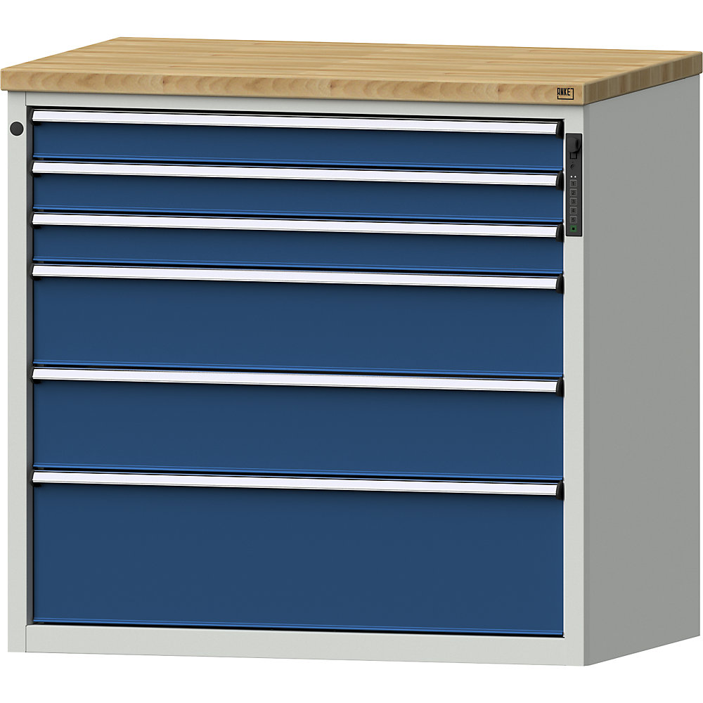 ANKE Ladekast, elektronisch PIN-slot, 6 laden, h x b x d 1020 x 1060 x 685 mm, blauw