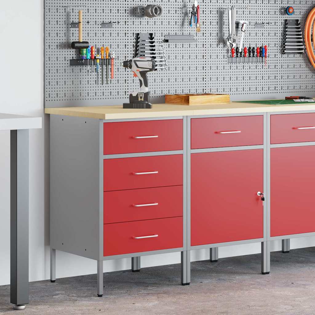 vidaXL Werkkasten 2 st bewerkt hout en staal rood en grijs