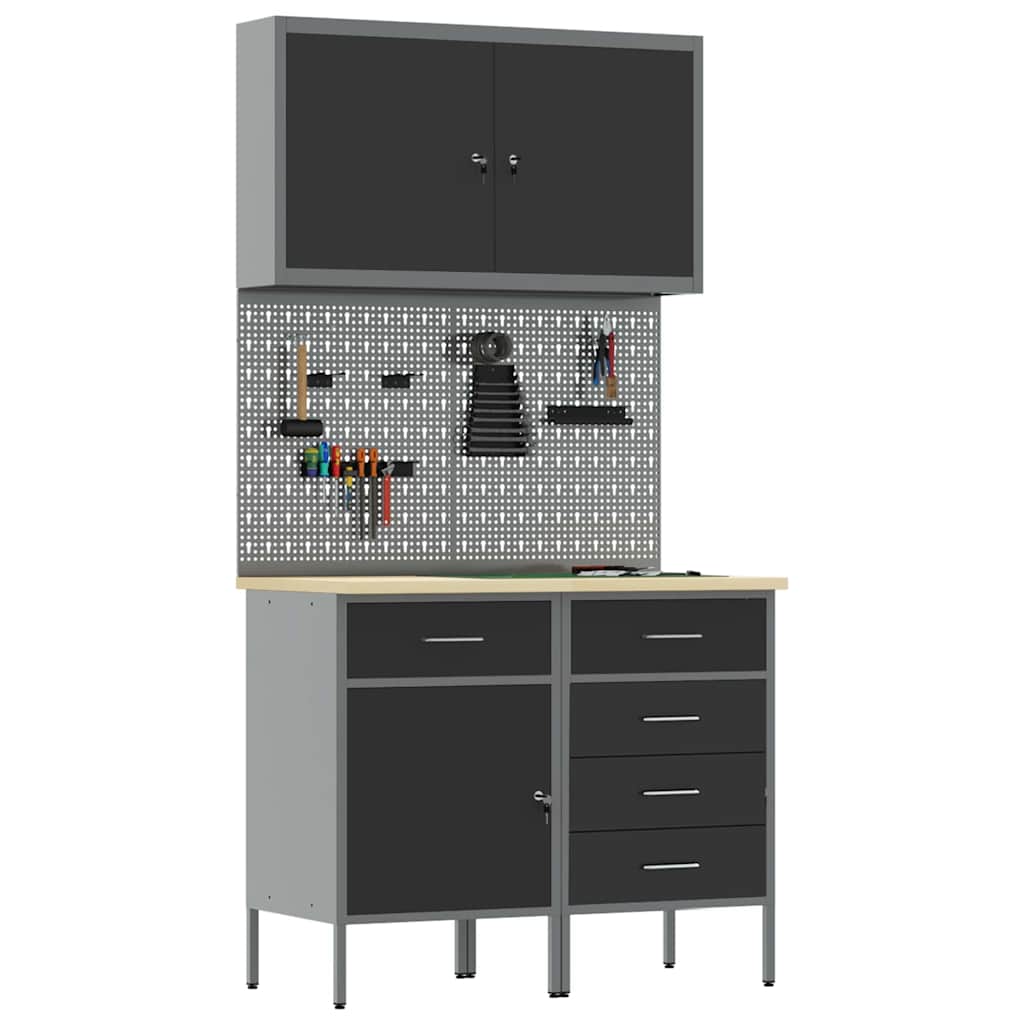 vidaXL 5 Delige Werkbank Set Zwart Staal