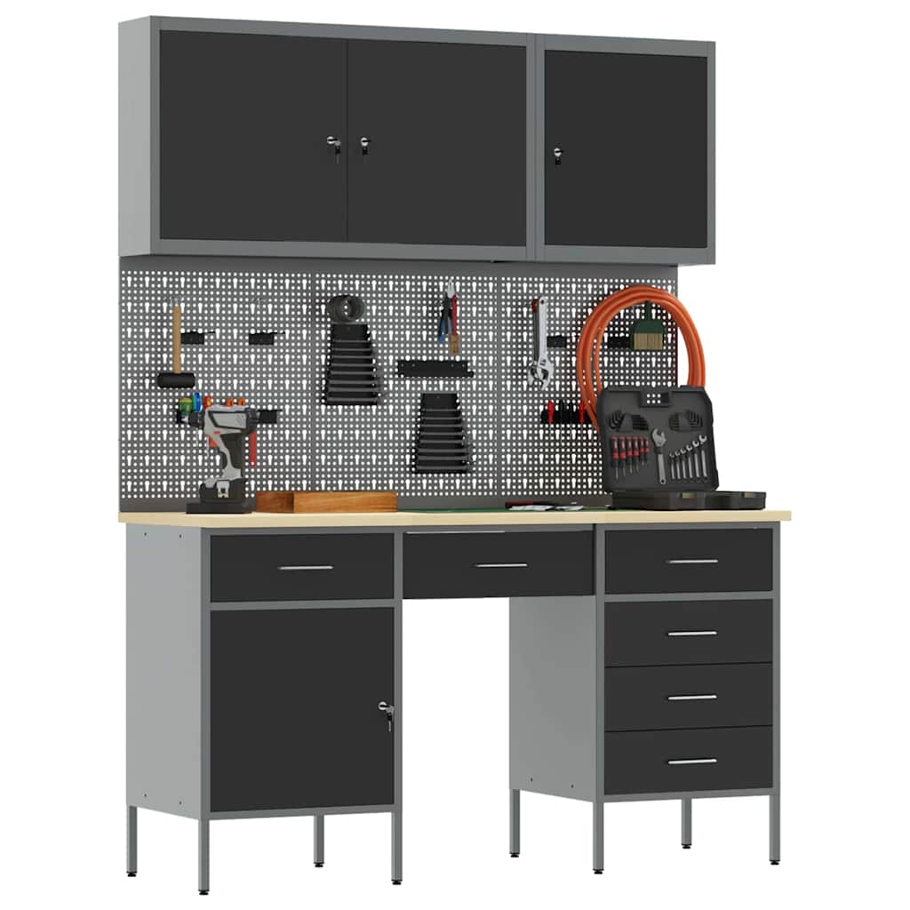 vidaXL 8-delige Werkkast en pegboardset MDF en metaal zwart