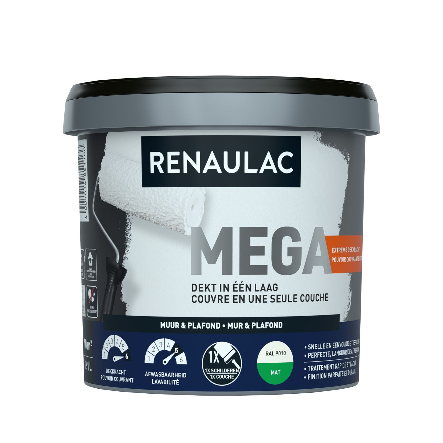 RENAULAC Latex Méga Mat Ral 9010 1l