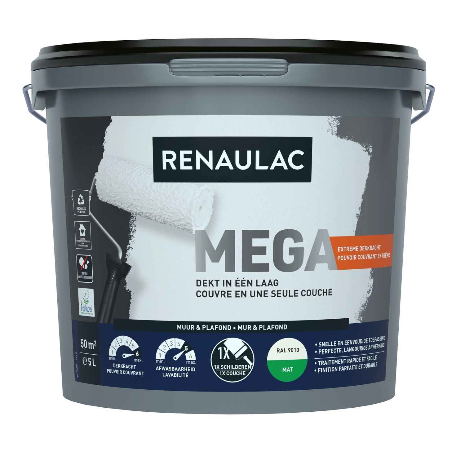 RENAULAC Latex Méga Mat Ral 9010 5l