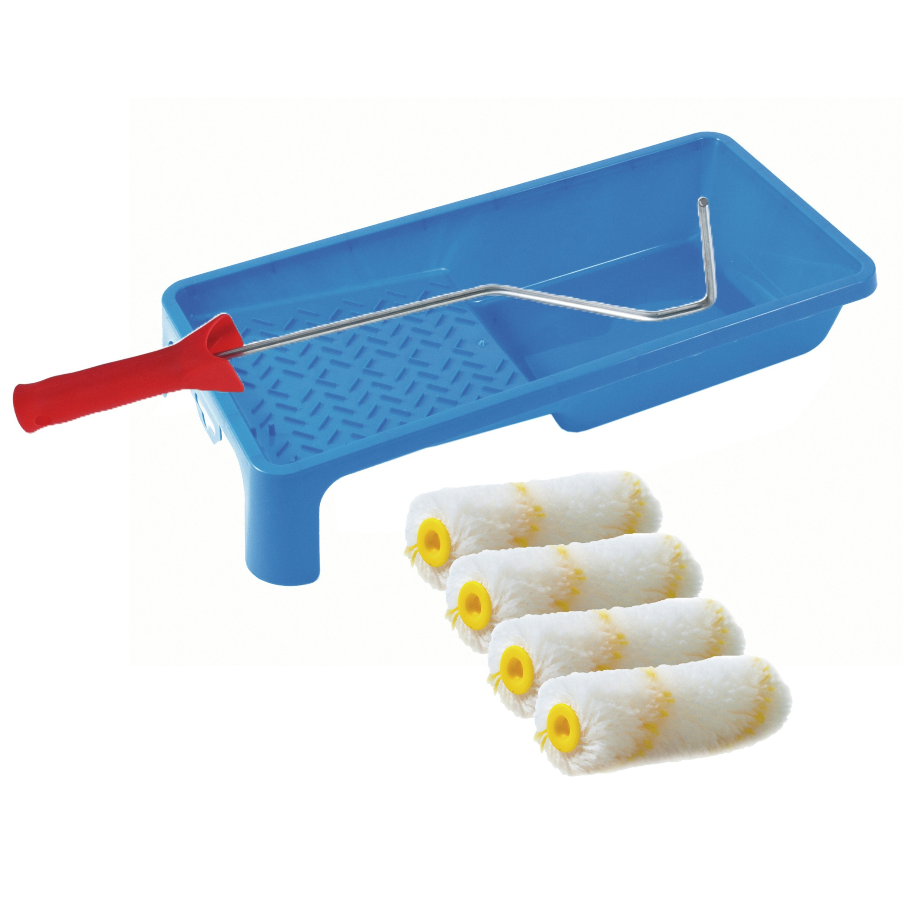 Sorex Verfrollers schilderen set - beugel en verfbak - 4x anti spat vacht verfrollers - 10 cm -
