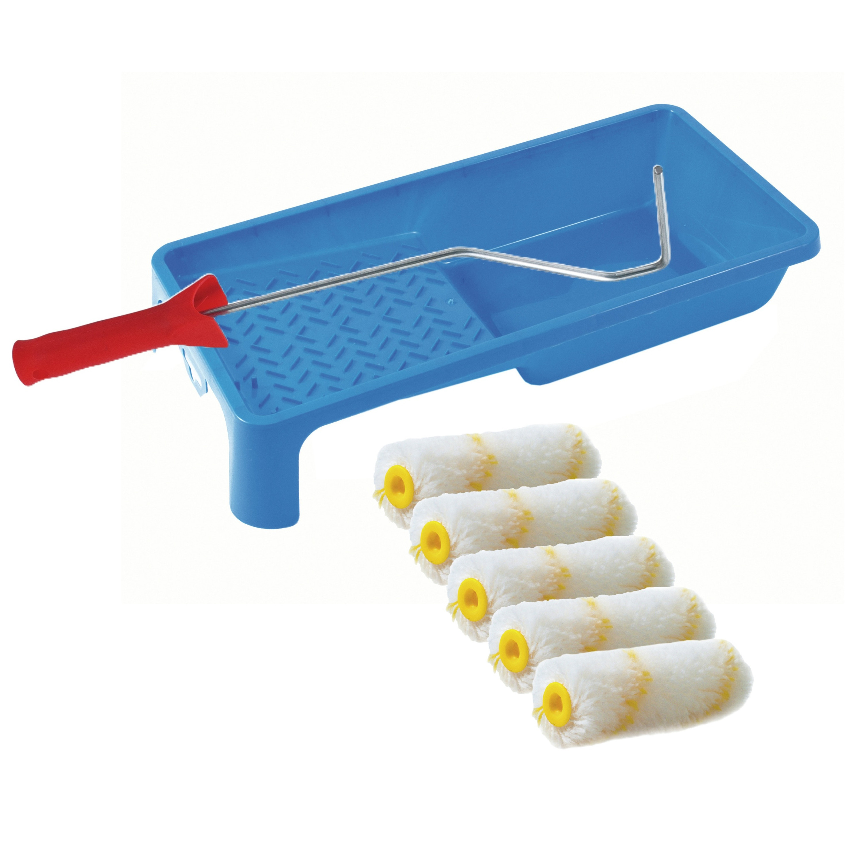 Sorex Verfrollers schilderen set - beugel en verfbak - 5x anti spat vacht verfrollers - 10 cm -