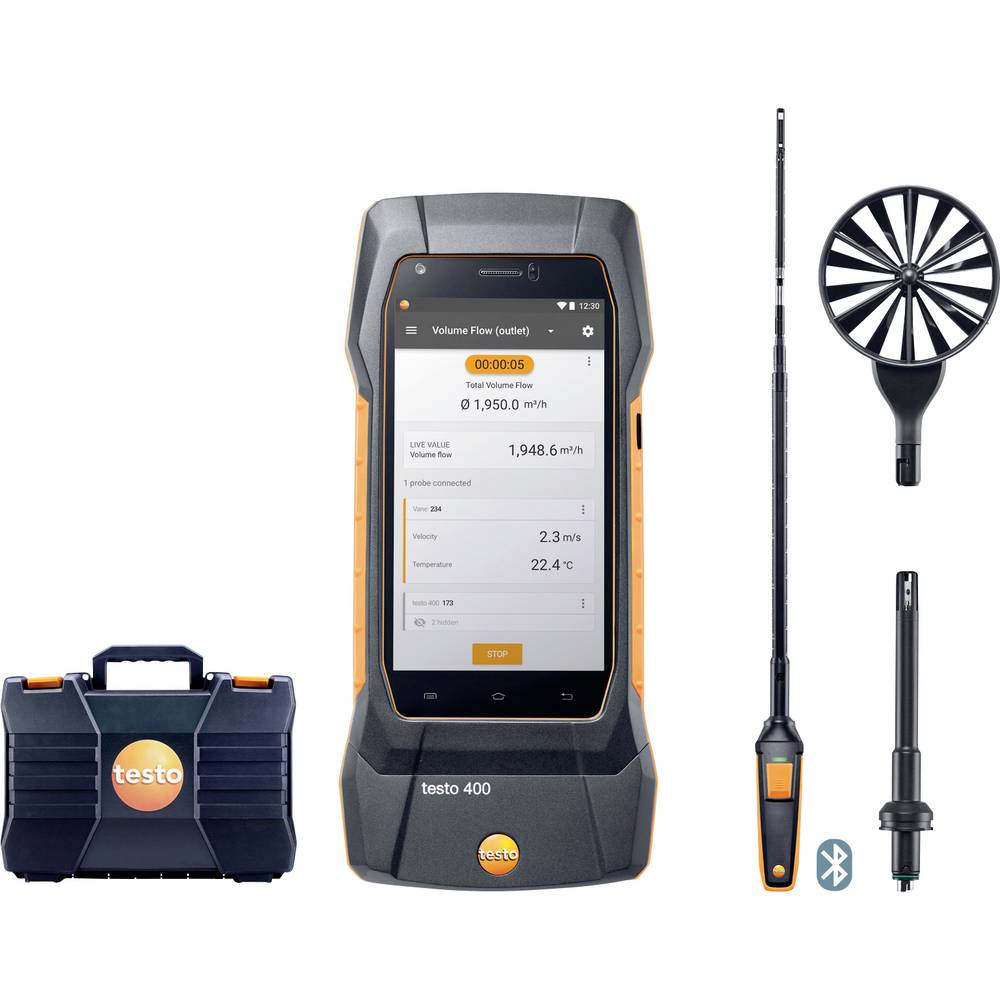 Testo 400 - Strömungs-Set mit Hitzdrahtsonde Milieumeetset Temperatuur, Druk -40, 0 - 150, 200 °C, hPa