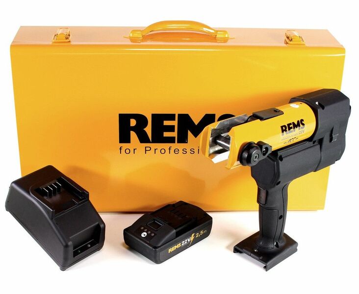 Rems 576010 R220 Akku-Press 22 V ACC Accu Perstangmachine Set In Stalen Koffer - Universeel 10-108 Mm - Incl. Accu 21.6V, 2.5Ah En Snellader