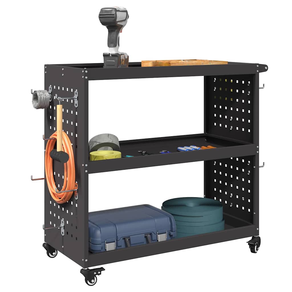 vidaXL Gereedschapswagen Zwart 75 x 35 x 73 cm Koudgewalst staal