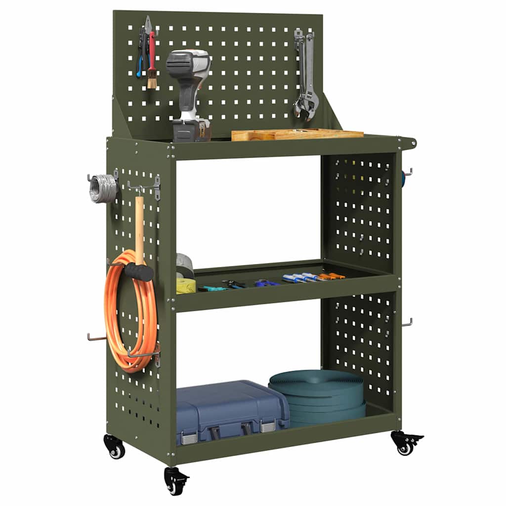 vidaXL Gereedschapswagen Olijfgroen 65 x 35 x 111 cm Koudgewalst staal