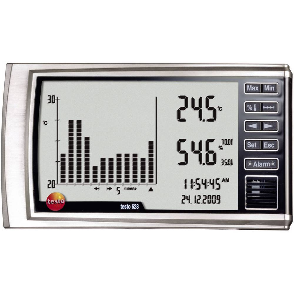 Testo 623 Luchtvochtigheidsmeter (hygrometer) 0 % Hrel 100 % Hrel Datalogger functie, Dauwpunt/schimmel waarschuwingsweergave