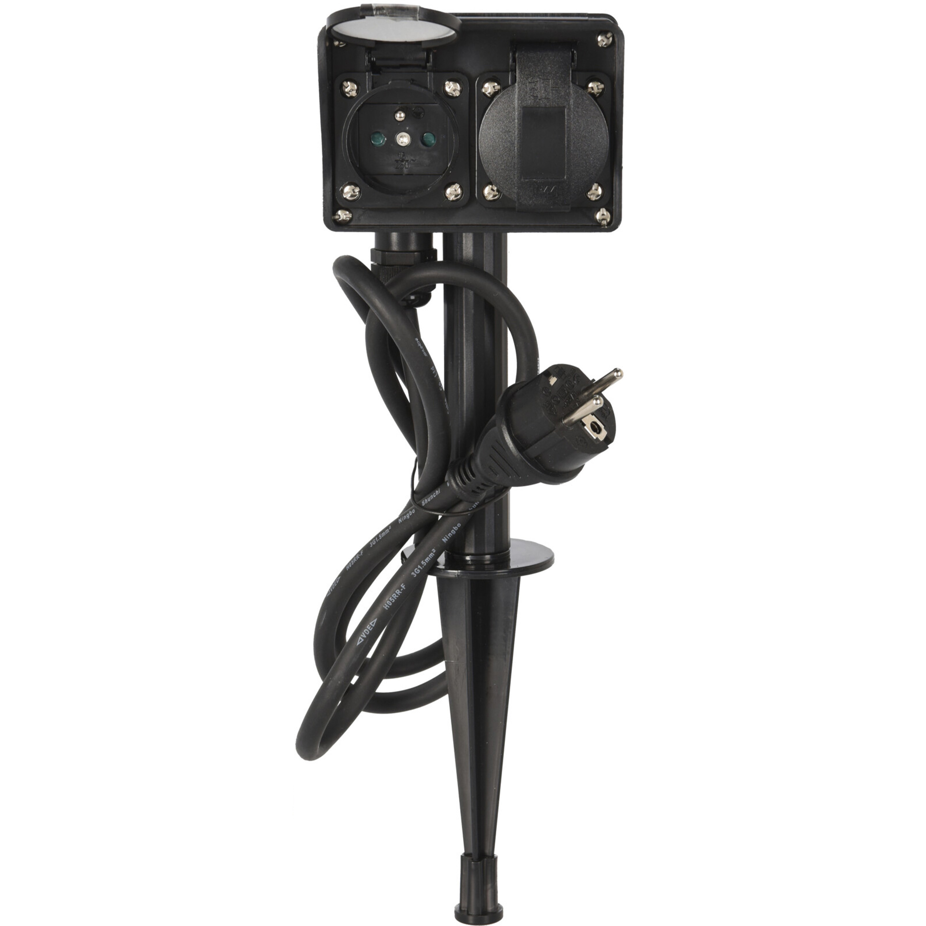 Merkloos Tuin stopcontact steker - 2-voudig - stekker - tuinstopcontact - steker - tuin - contactdoos -