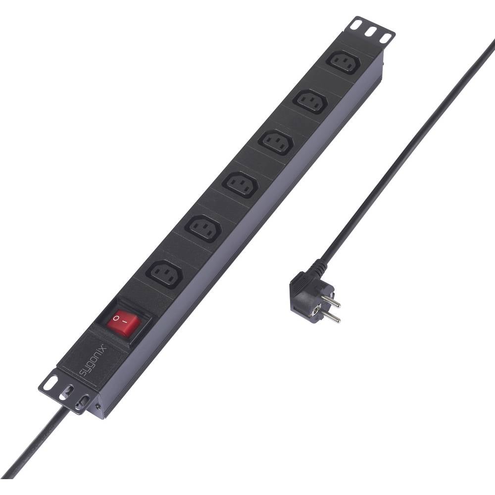 Sygonix SY-6736980 Stekkerdoos 19 inch 6-voudig Zwart Randaarde stekker 1 stuk(s)