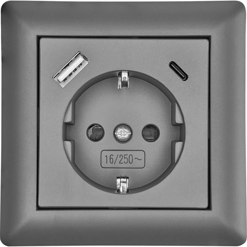 LEDmaxx USB2203 Geaard stopcontact Antraciet