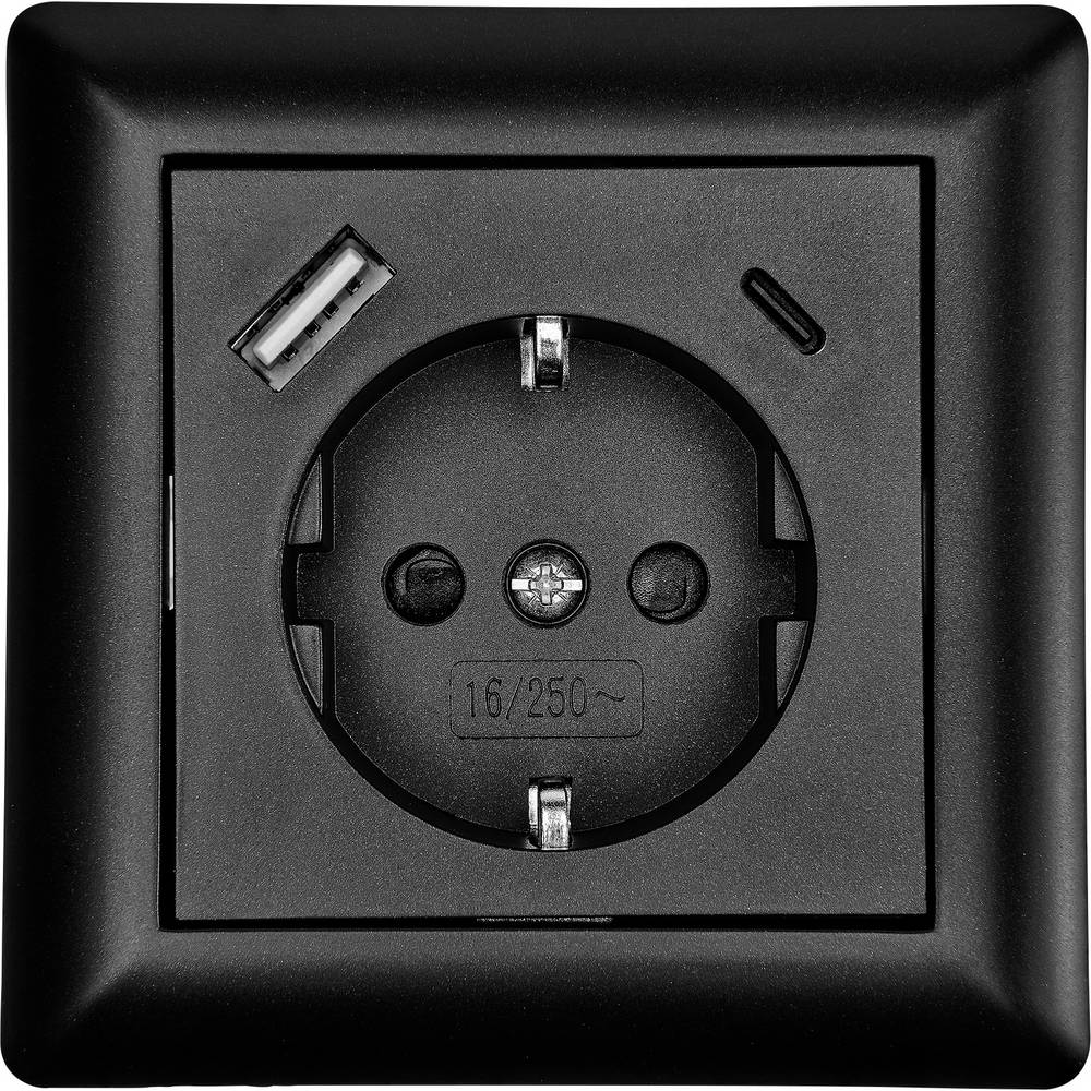 LEDmaxx USB2202 Geaard stopcontact Zwart