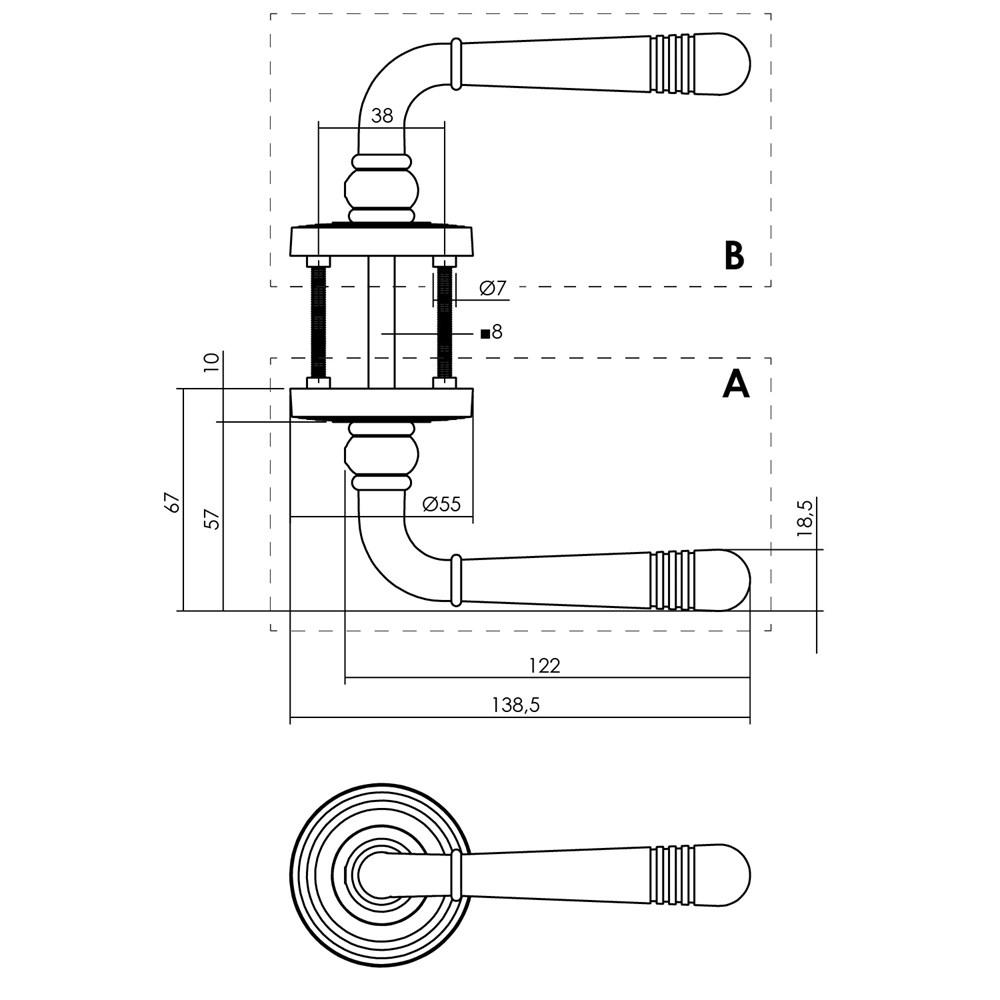 Intersteel Gatdeel rechts Emily op rozet verdekt met rillen ø55x10mm met nokken zwart