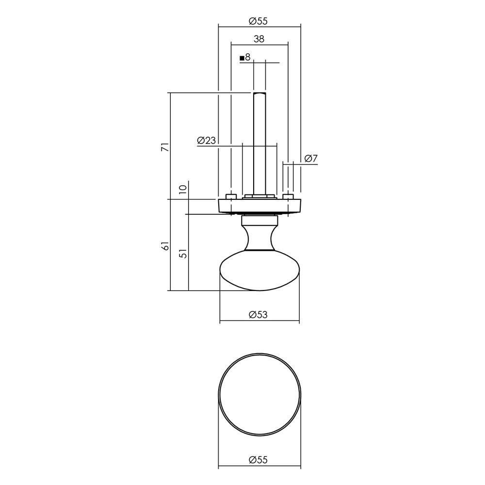 Intersteel Knop op rozet NM vast gemonteerd met ril nikkel chroom