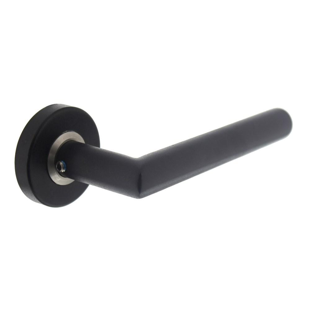 Intersteel Gatdeel deurkruk Jura op ronde rozet met ring met veer RVS mat zwart