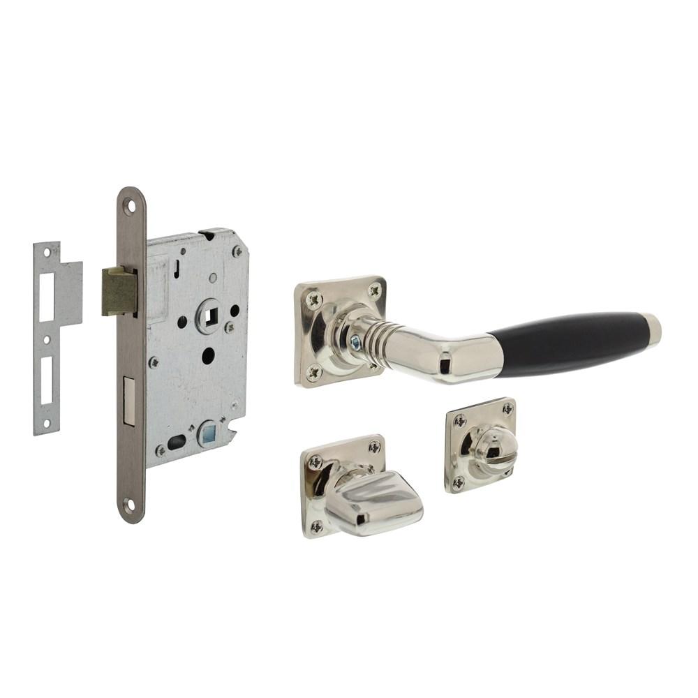 Intersteel Set toiletslot 63/8 rvs met deurkruk Ton basic op rozet 38x38mm en WC-sluiting nikkel