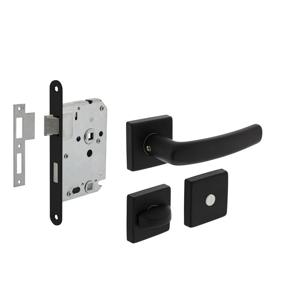 Intersteel Set toiletslot 63/8mm zwart met deurkruk Denham op rozet 50x50mm en WC-sluiting zwart
