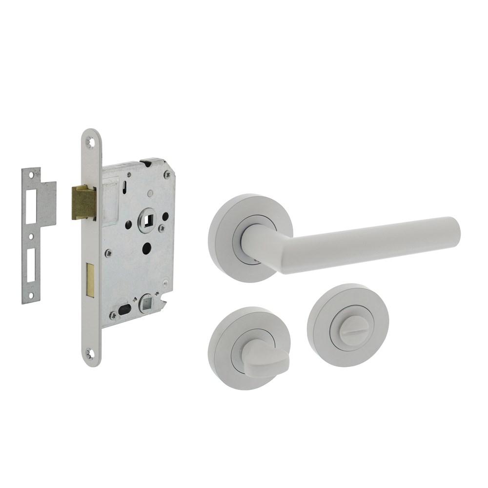 Intersteel Set toiletslot 63/8mm wit met deurkruk Bastian op rozet ø52x10mm en WC-sluiting wit