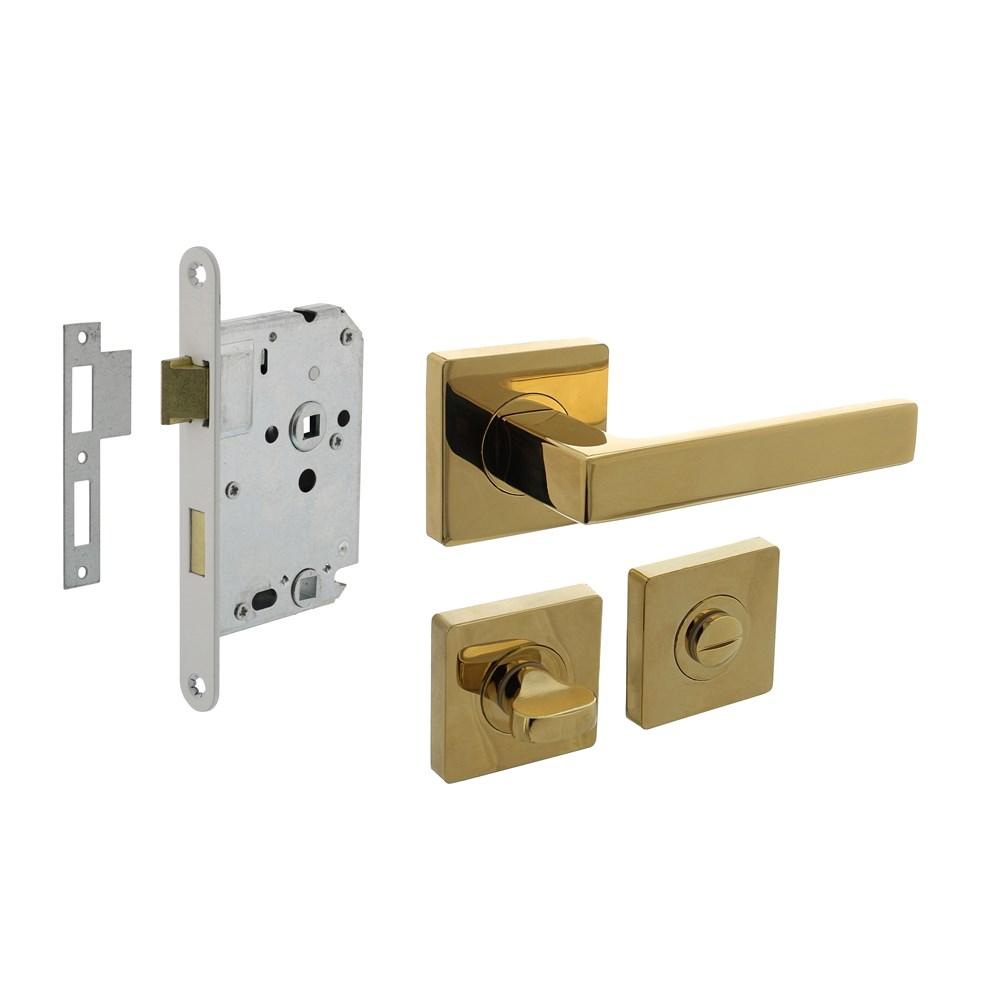 Intersteel Set toiletslot 63/8mm wit met deurkruk Hera op rozet 55x55mm en WC-sluiting PVD messingkleur