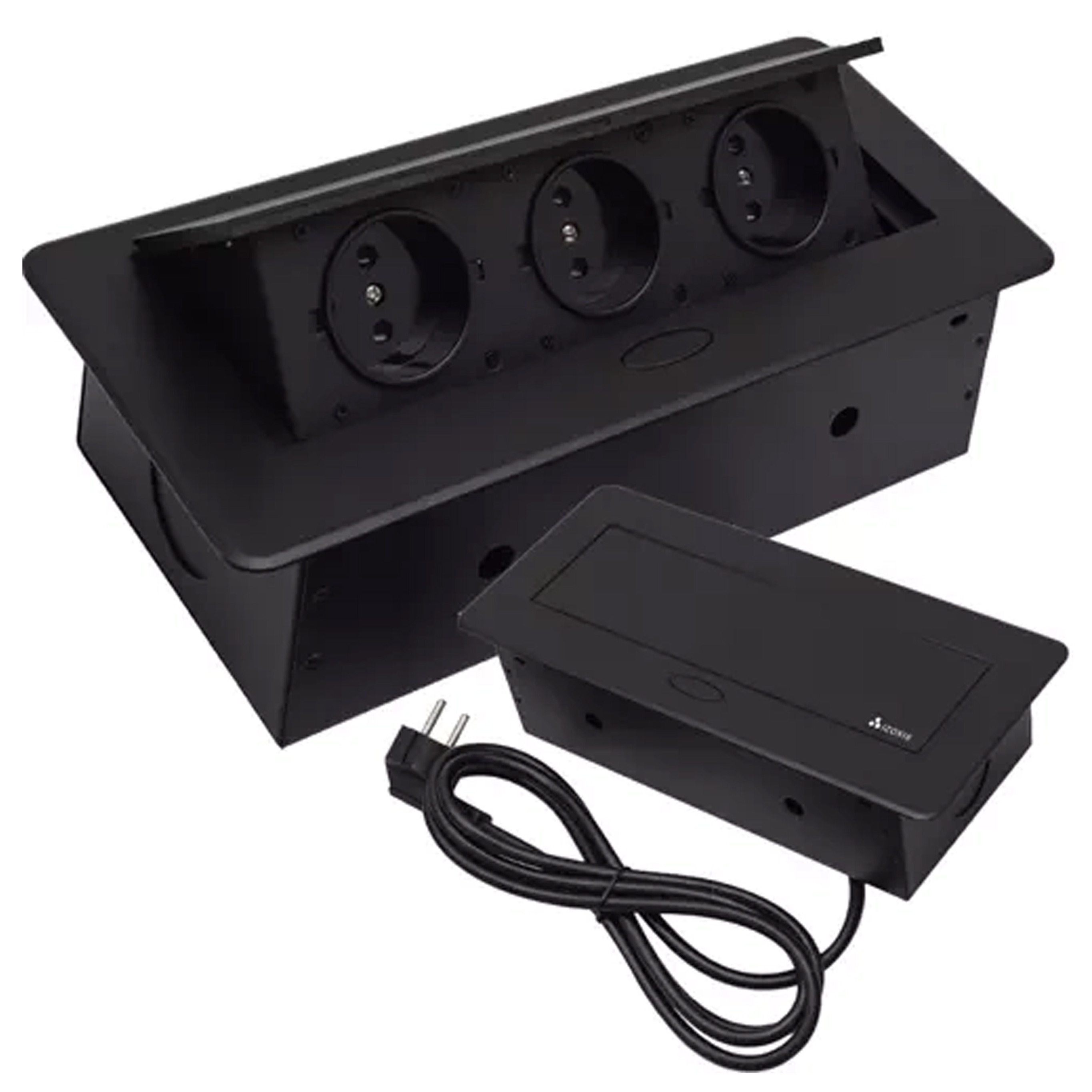 Izoxis Inbouw stekkerdoos - 3x schuko stopcontact - zwart - 190 cm -