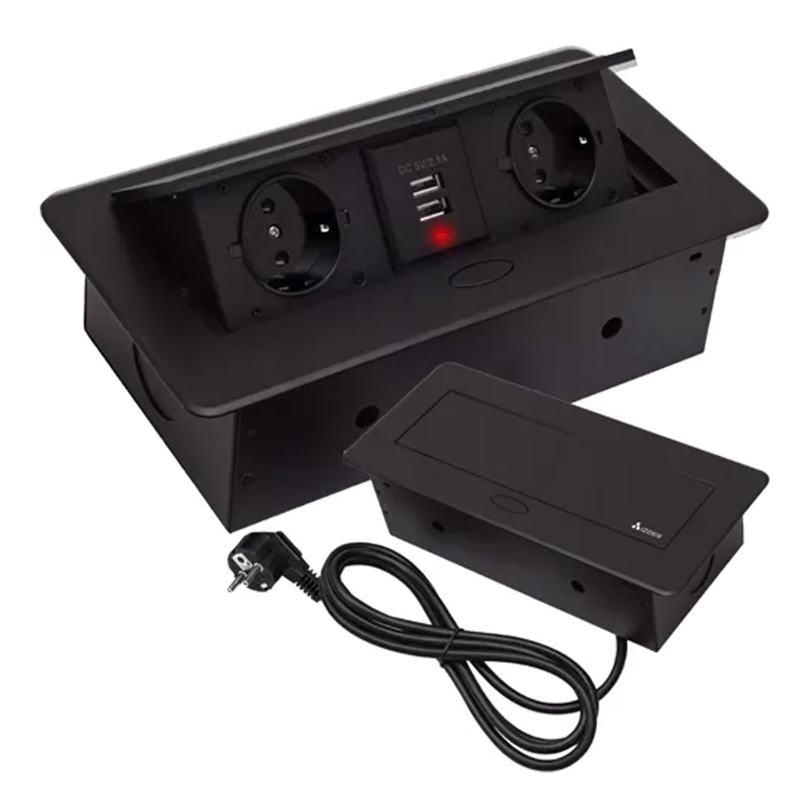 Izoxis Inbouw stekkerdoos - 2x schuko stopcontact - 2x USB-poorten - zwart - 190 cm -