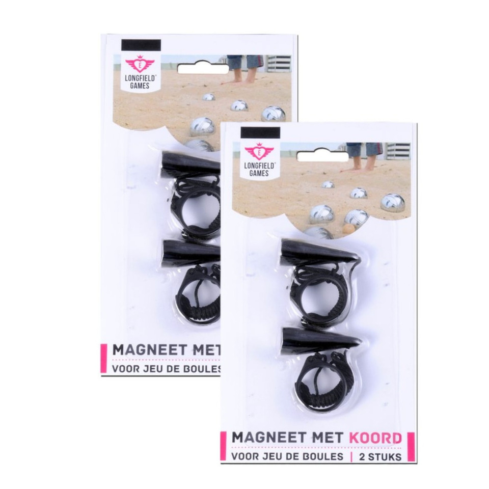 Longfield games Longfield Jeu De Boule magneet - 4x stuks - zwart - met koord - oppakken van Jeu De Boule ballen -