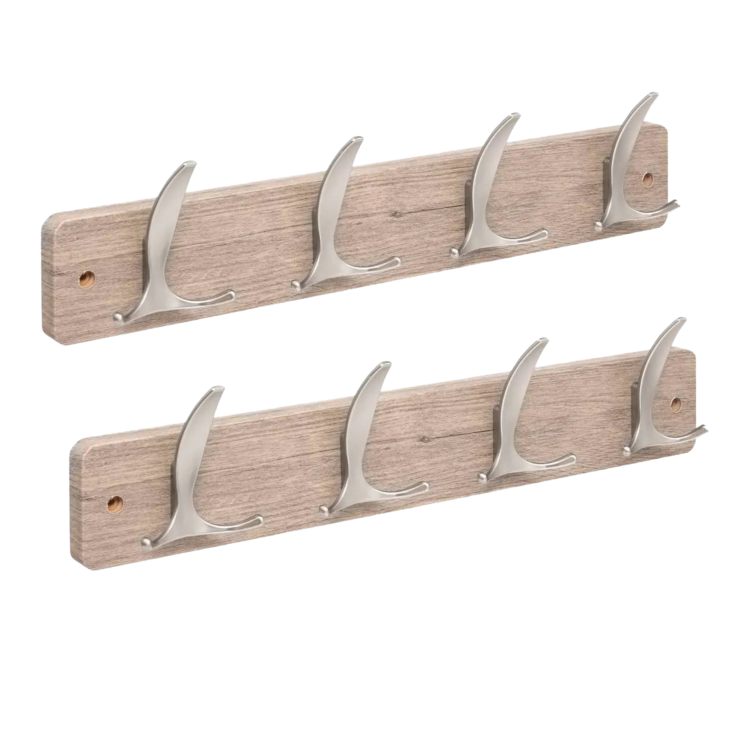 5five Kapstok - 2x - 4 ophang haken - RVS - grijs/zilver - 45 x 10 cm - wandkapstok -