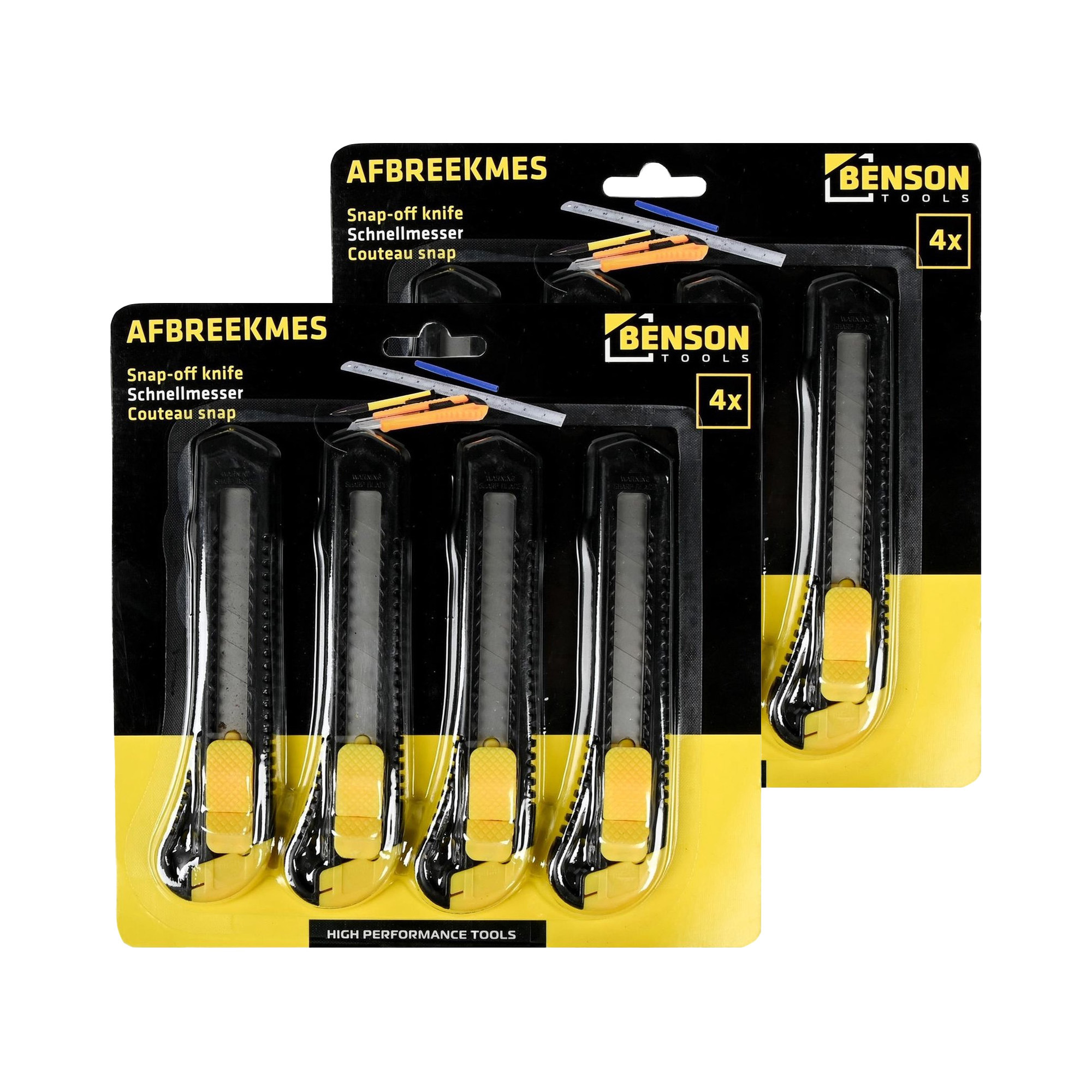 Benson Afbreekmessen - 8x stuks - zwart/geel - breed - scherp mes -