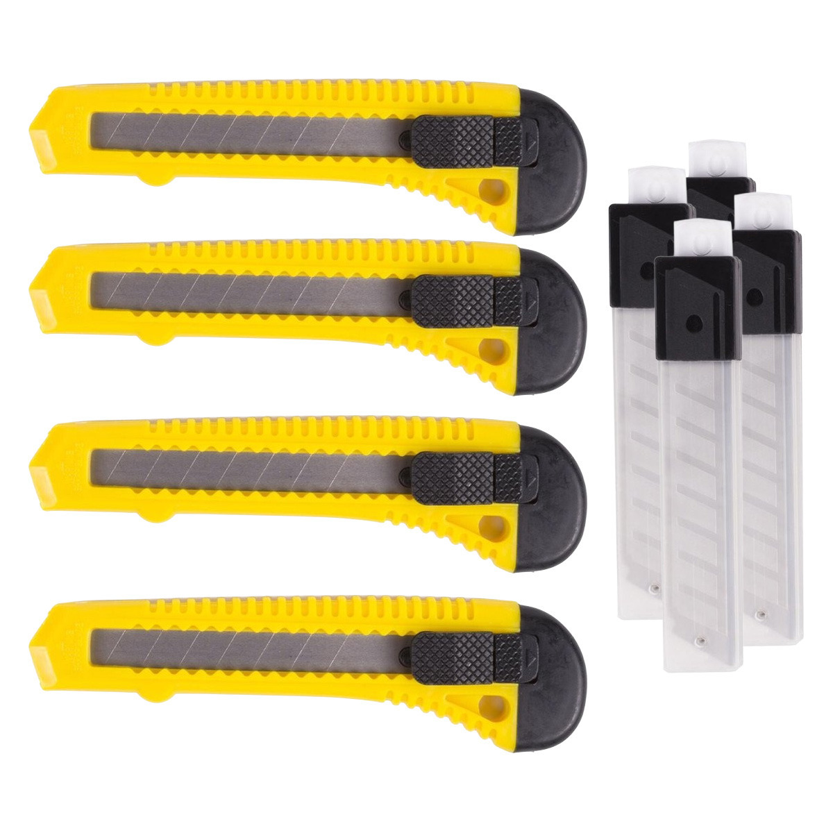 Benson Afbreekmes - 4x - werkmes - snijmes - 18 mm - staal - geel - incl. reservemessen -