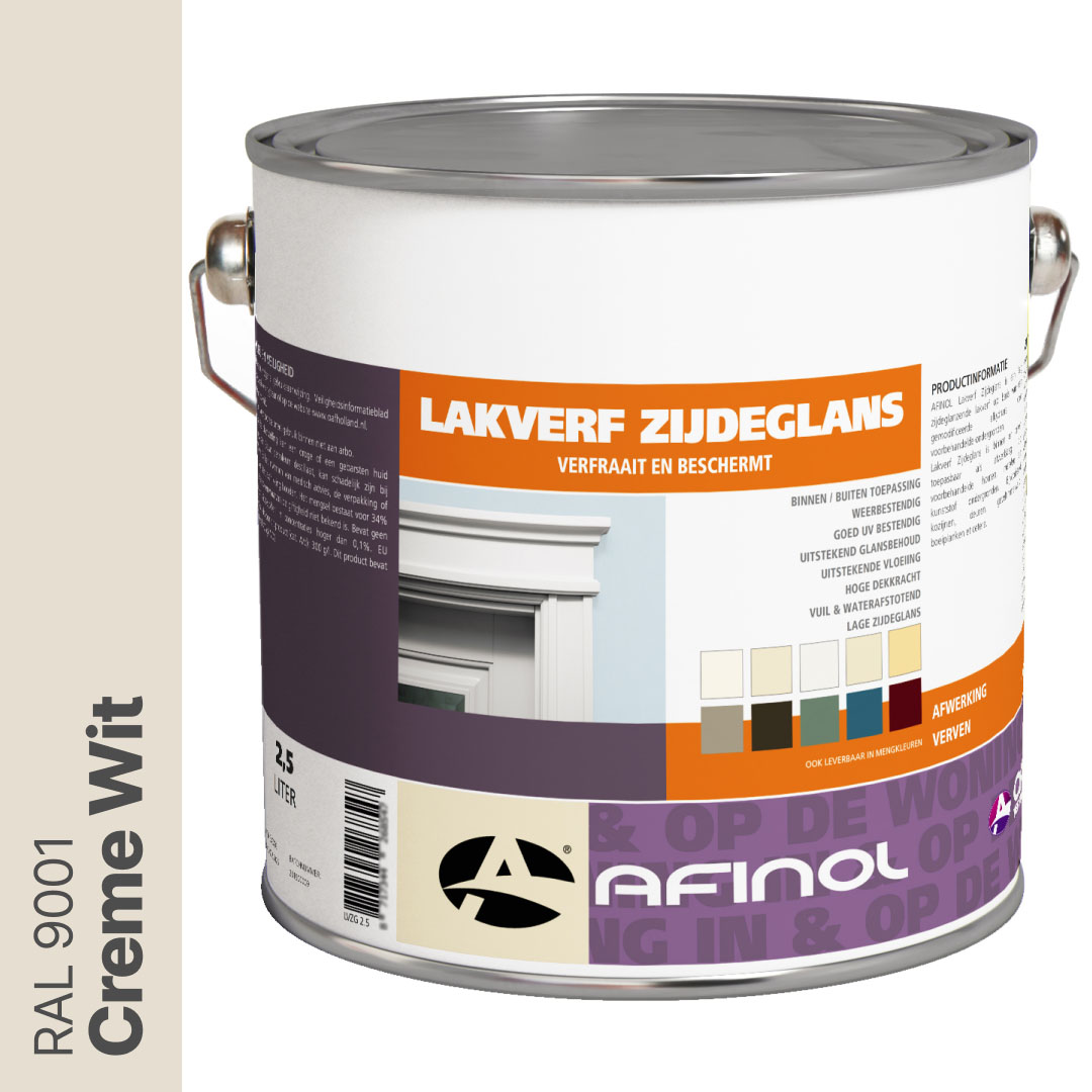 Afinol Zijdeglans Lakverf Creme Wit (RAL 9001) 2,5 liter