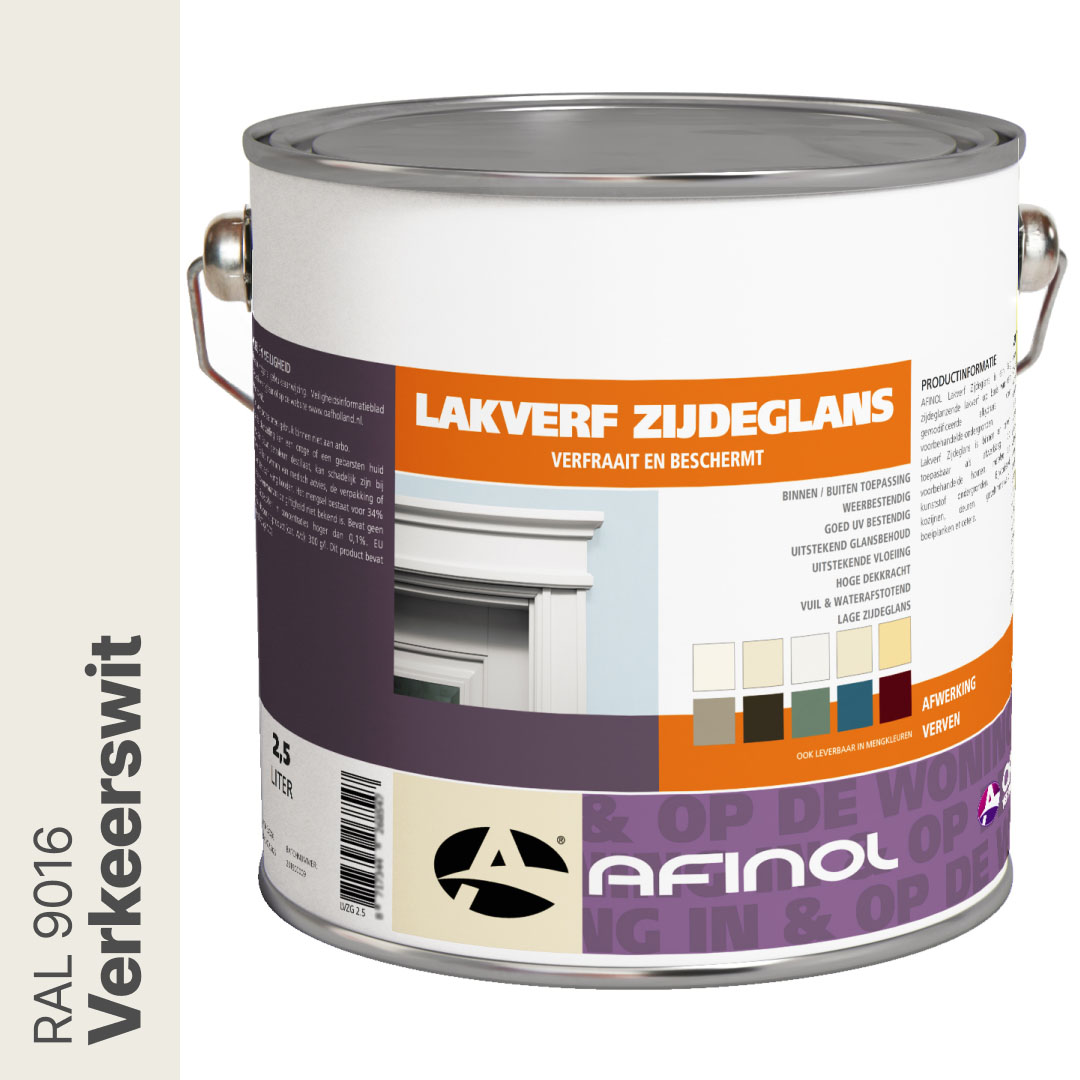 Afinol Zijdeglans Lakverf Verkeerswit (RAL 9016) 2,5 liter