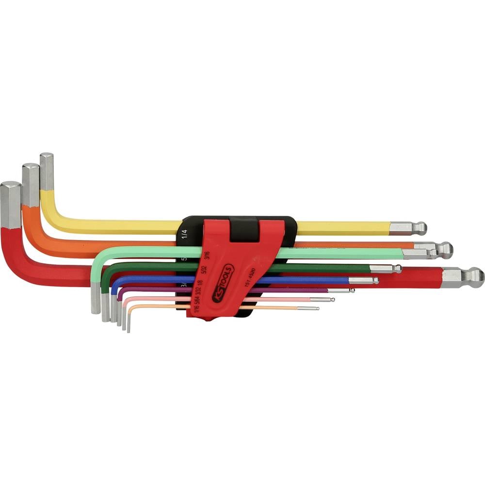KS Tools 151.4520 Inbus Haakse schroevendraaierset 1/16 inch, 5/64 inch, 3/32 inch, 1/8 inch, 5/32 inch, 3/16 inch, 1/4 inch, 5/16 inch, 3/8 inch 9-delig