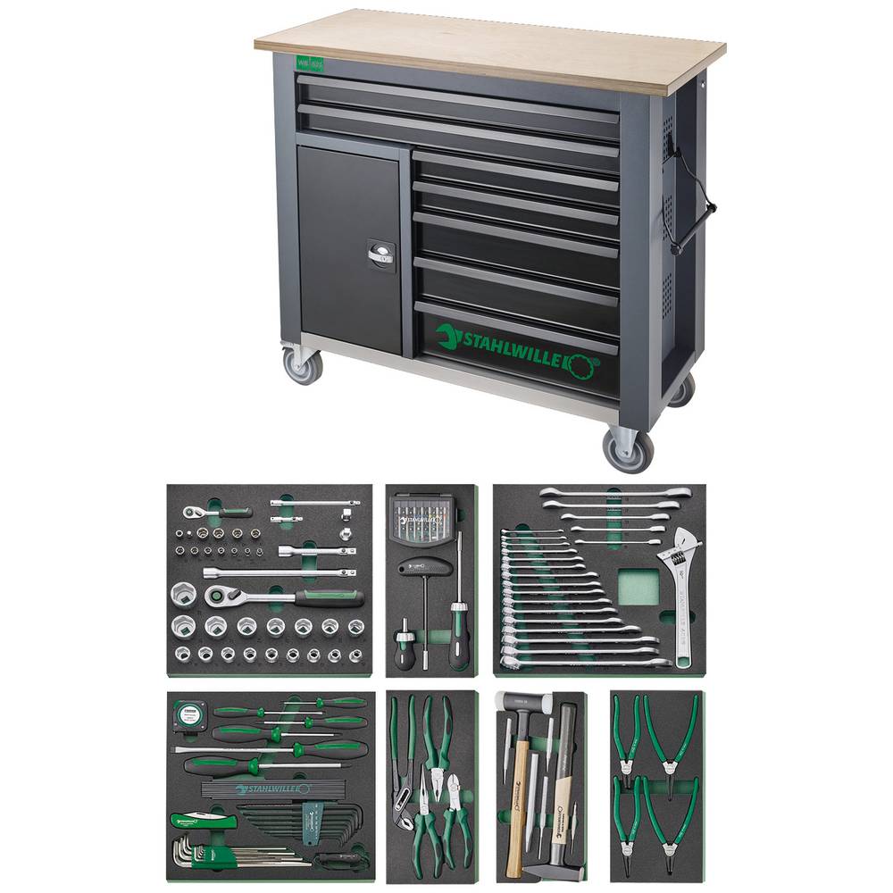 Stahlwille 98830194 Mobiele werkbank incl. 161-delig Premium-gereedschapsassortiment 7 lades (b x h x d) 1150 x 1045 x 500 mm