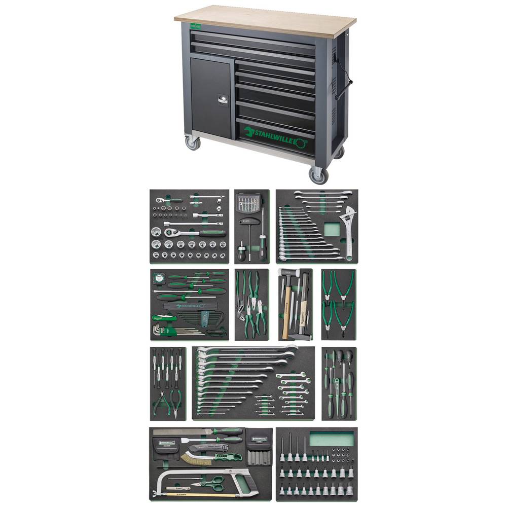 Stahlwille 98830195 Mobiele werkbank incl. 267-delig Premium-gereedschapsassortiment 7 lades (b x h x d) 1150 x 1045 x 500 mm