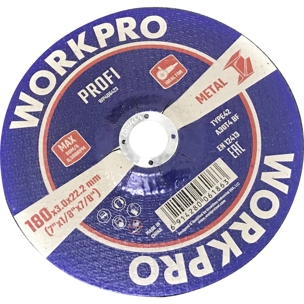 WorkPro WP406423 Doorslijpschijf 180 mm 10 stuk(s) Metaal