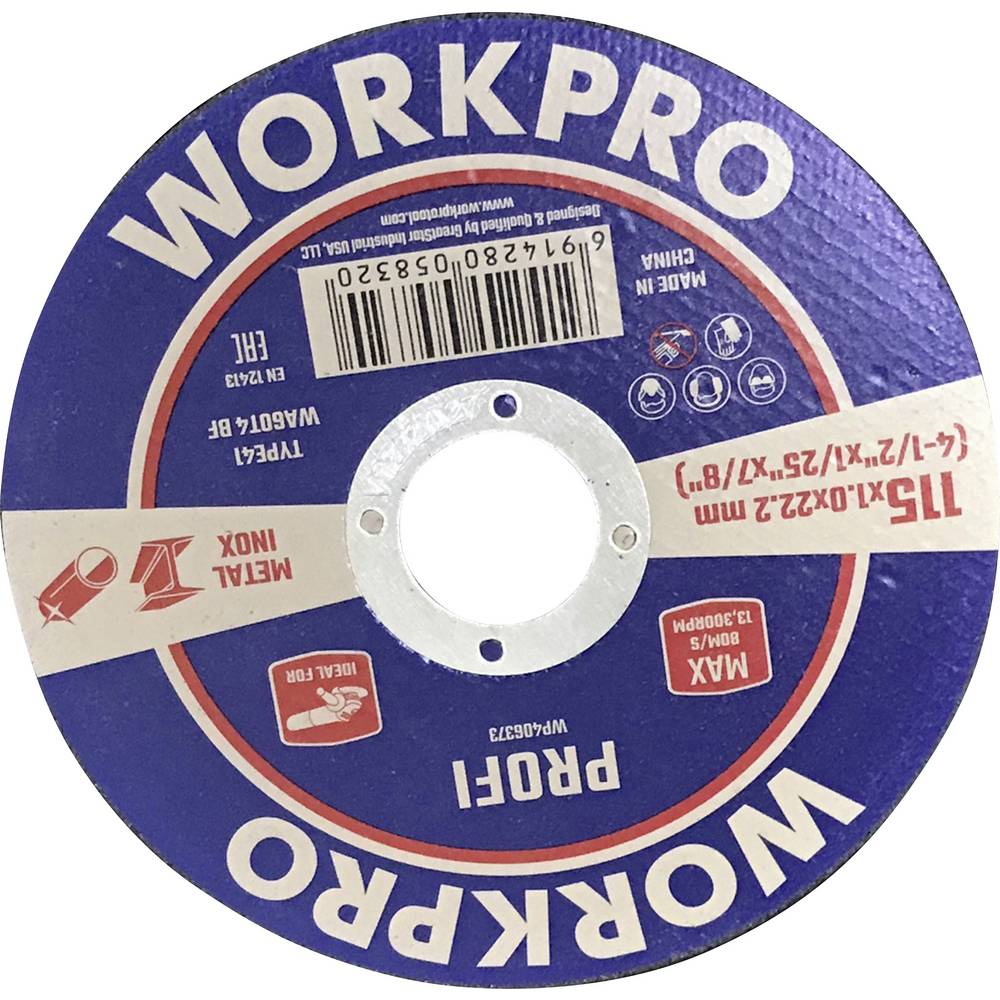 WorkPro WP406373 Doorslijpschijf 115 mm 10 stuk(s) Inox, Metaal