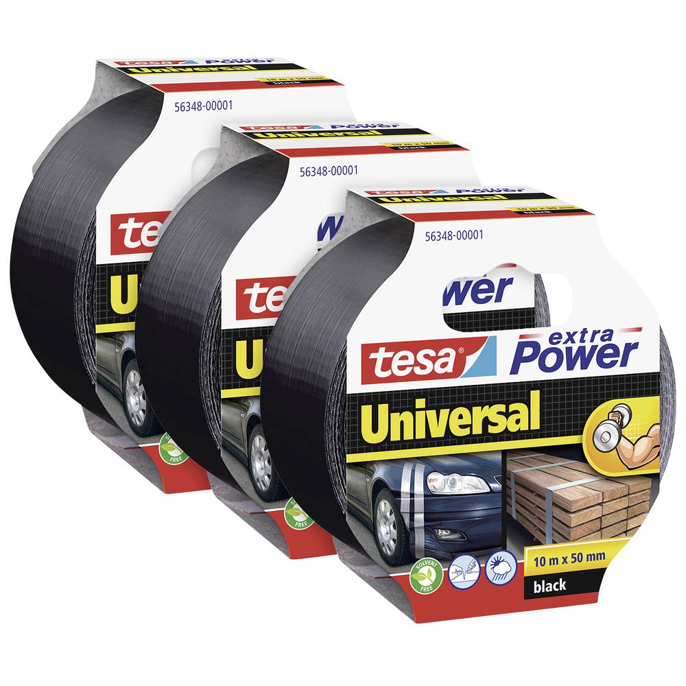 Tesa extra Power UNIVERSAL 56348 Textieltape Zwart (l x b) 10 m x 50 mm 3 stuk(s)