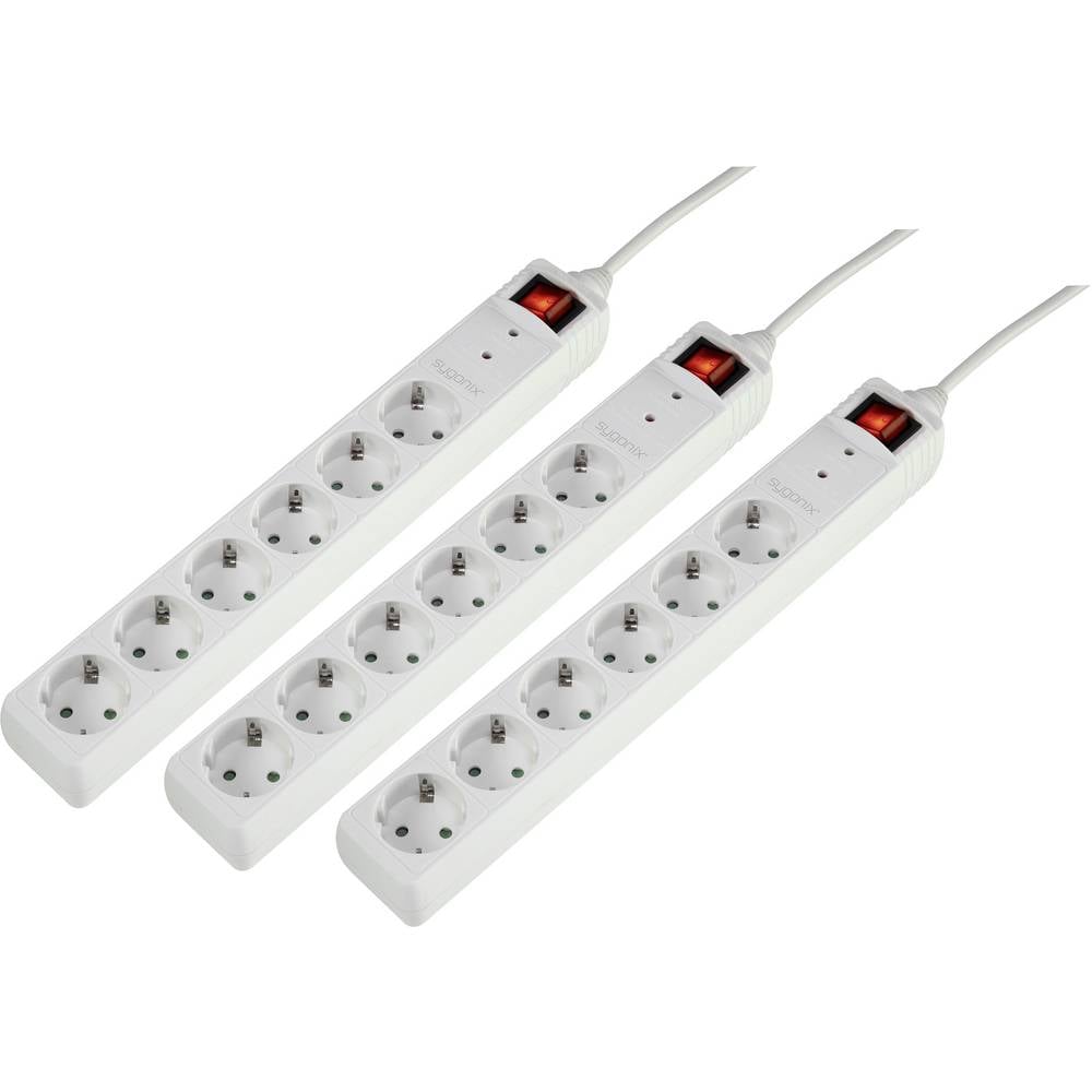 Sygonix 3xSY-5044446 Overspanningsveilige stekkerdoos 6-voudig Wit Randaarde stekker 1 set(s)