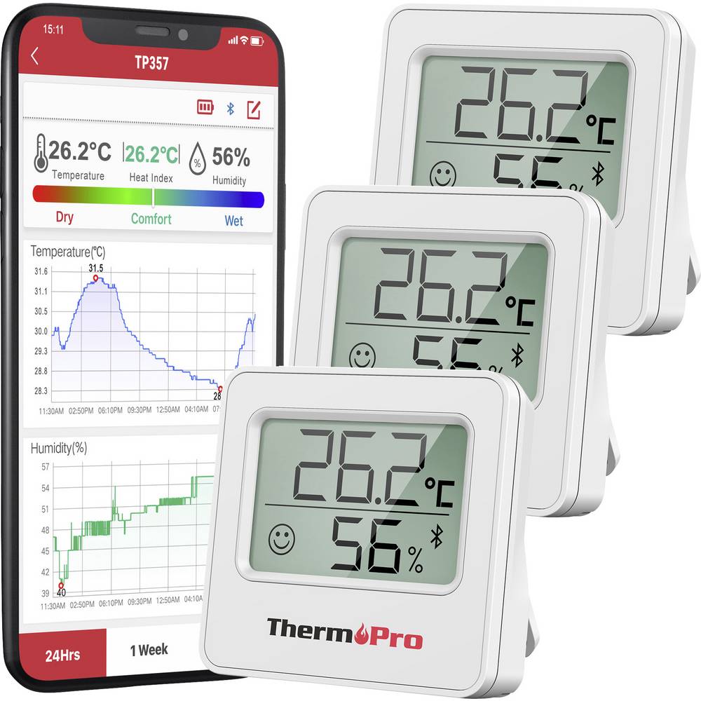 ThermPro TP357-3 Draadloze thermo- en hygrometer Wit