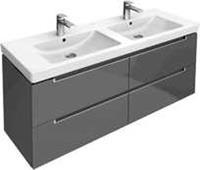 Subway 2.0 wastafelonderkast met 4 laden voor dubbele wastafel 128,7x52x44,9 cm, glossy grey