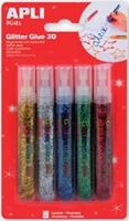 Apli Kids glitterlijm, blister met 5 tubes van 13 ml in geassorteerde metallic kleuren