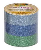 Folia glittertape blauw en groen rolletje met 3 stuks