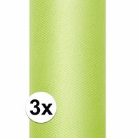 3x rollen tule stof licht groen 0,15 x 9 meter Groen