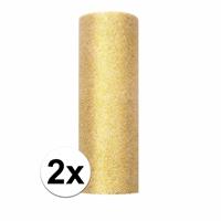 2x rollen Glitter tule stof goud 15 cm breed Goudkleurig