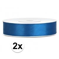 2x rollen satijn sierlint/cadeaulint kobalt blauw 12 mm Blauw