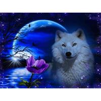 Diamond Painting Pakket Witte Wolf en de maan - Volledig - Full - 40x30 cm - SEOS Shop ®