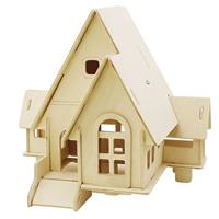 Houten 3D bouwpakket huis met puntdak 22 x 17 x 20 cm Beige